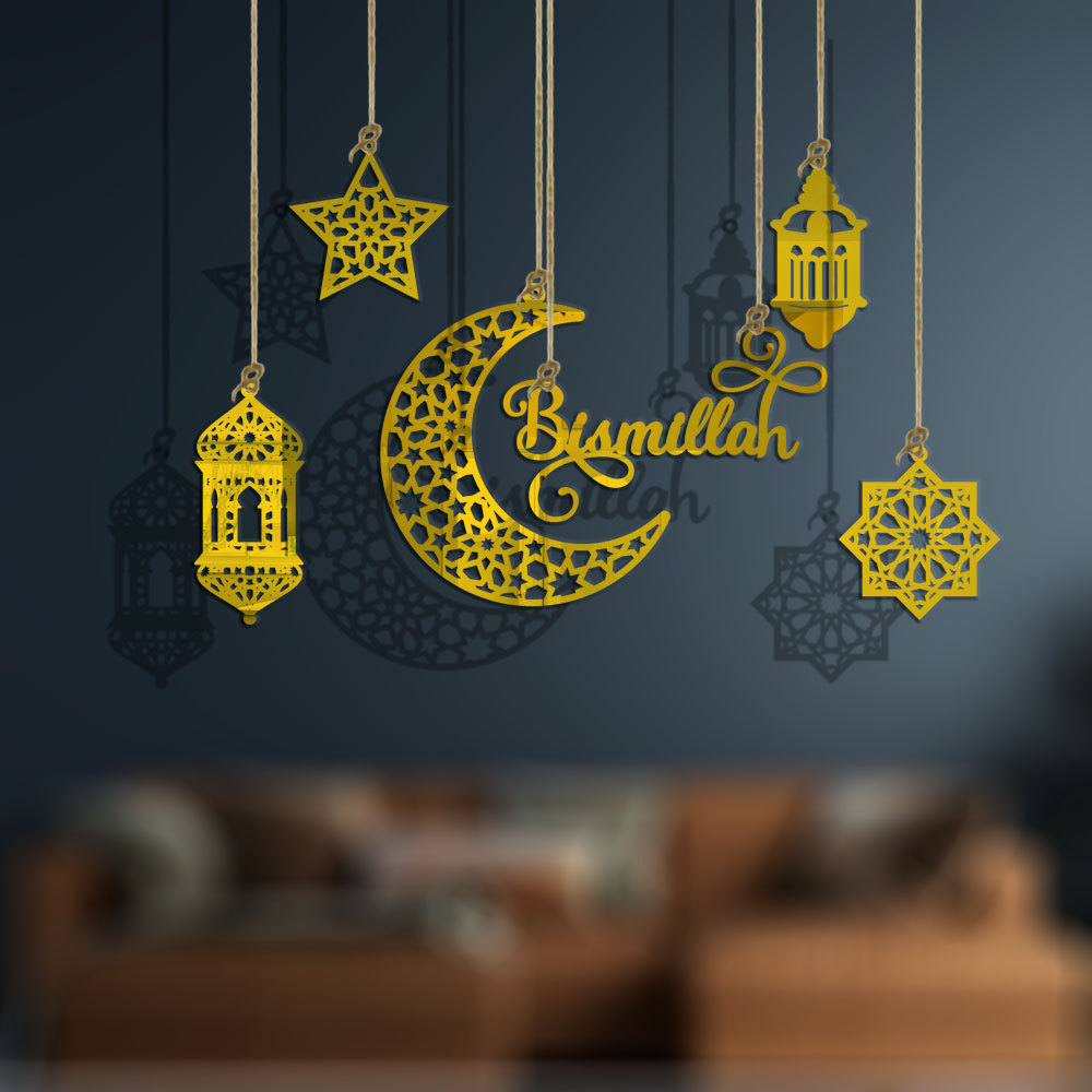 Moon and Stars Moon Shape Ramadan Mubarak Party Wall Hanger for Islamic Muslim Home Decor