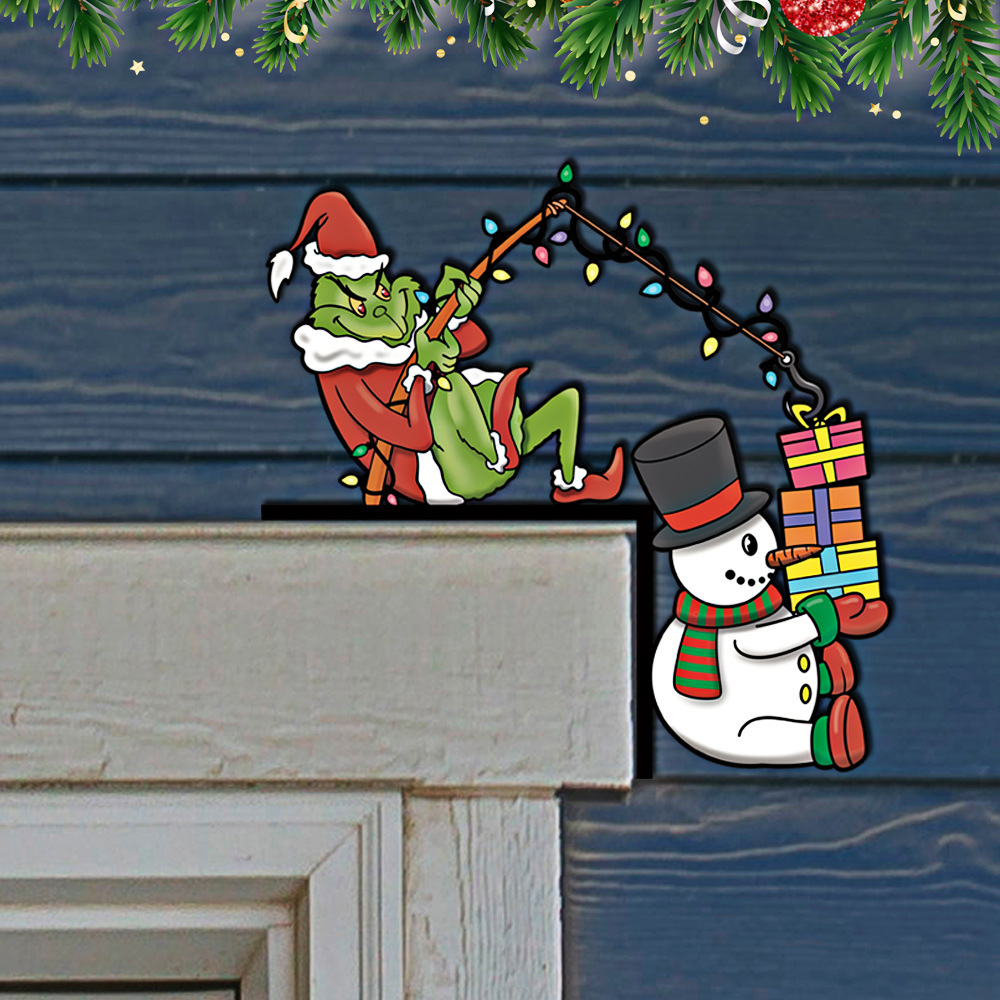 Grinch Snowman Christmas Door Frame Decoration Santa Claus Funny Christmas Door Corner Decor