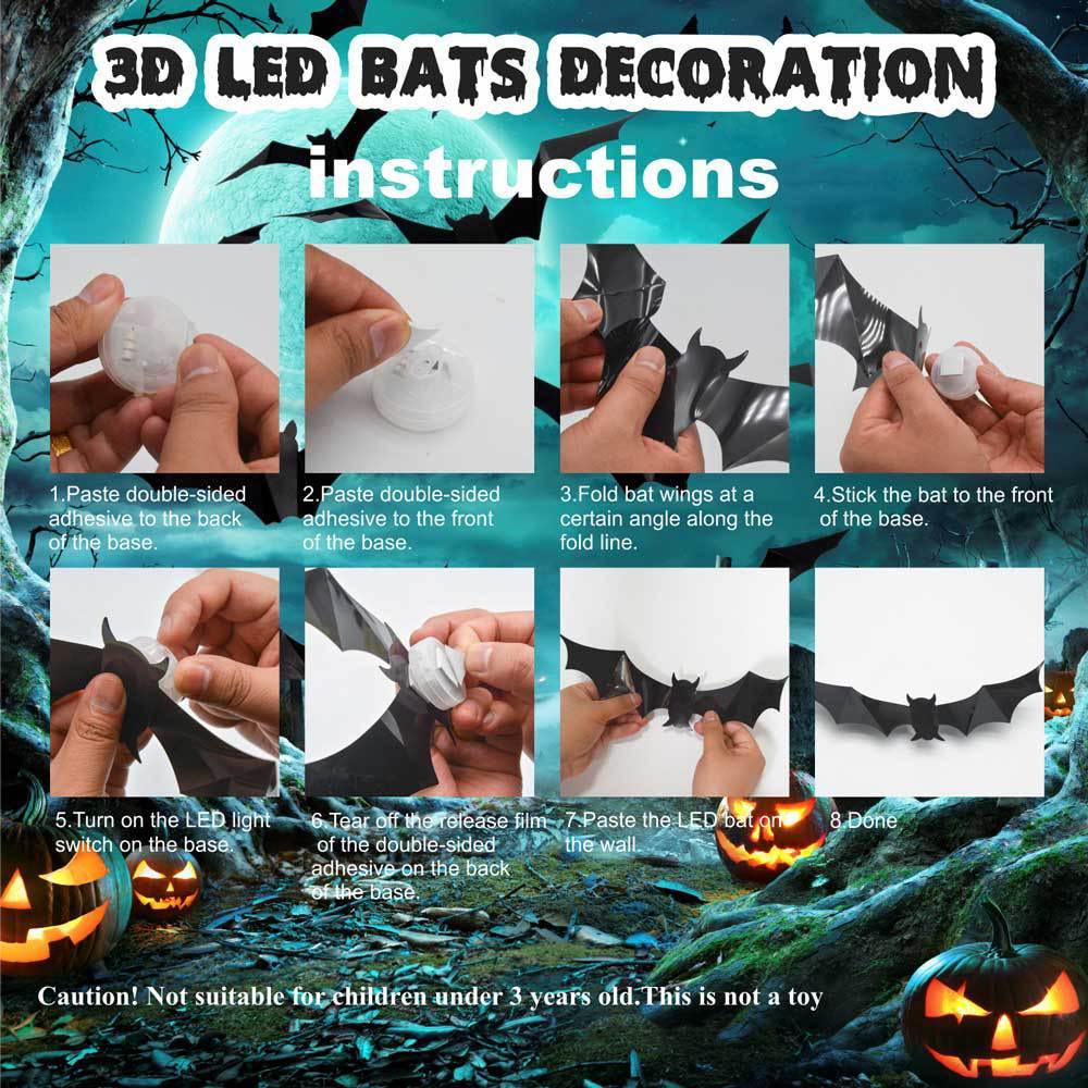 LED Night Light Wall Stickers Halloween Bat Wall Stickers