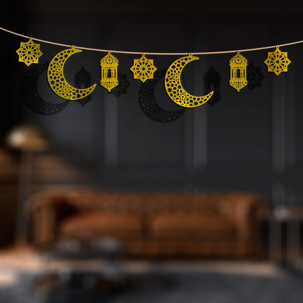 Moon and Stars Moon Shape Ramadan Mubarak Party Wall Hanger for Islamic Muslim Home Decor