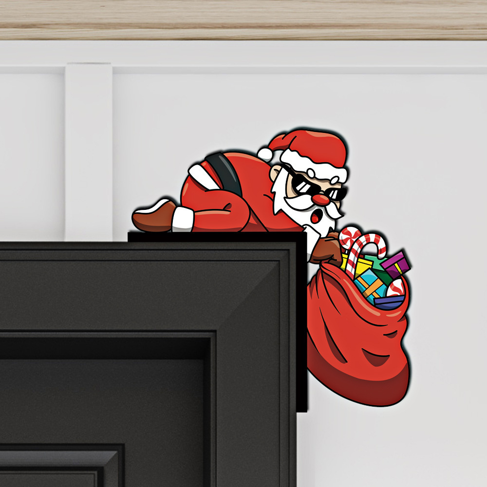 Grinch Snowman Christmas Door Frame Decoration Santa Claus Funny Christmas Door Corner Decor