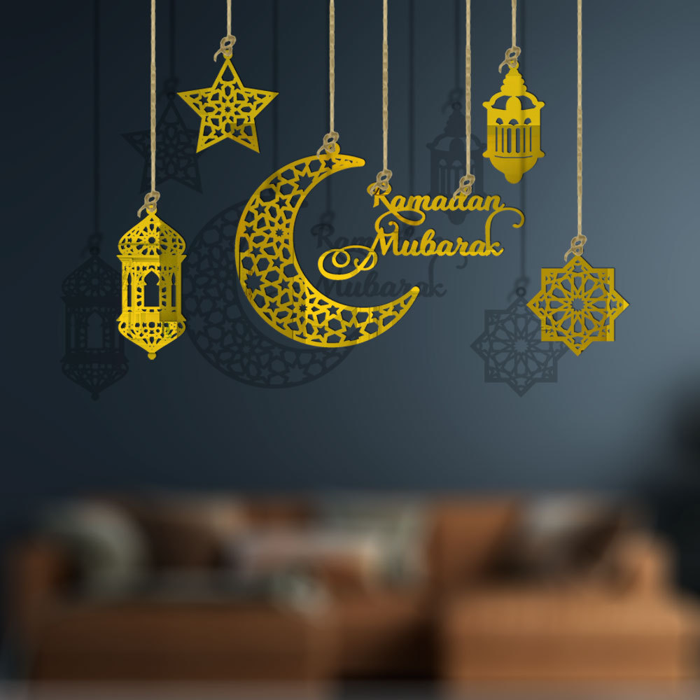 Moon and Stars Moon Shape Ramadan Mubarak Party Wall Hanger for Islamic Muslim Home Decor