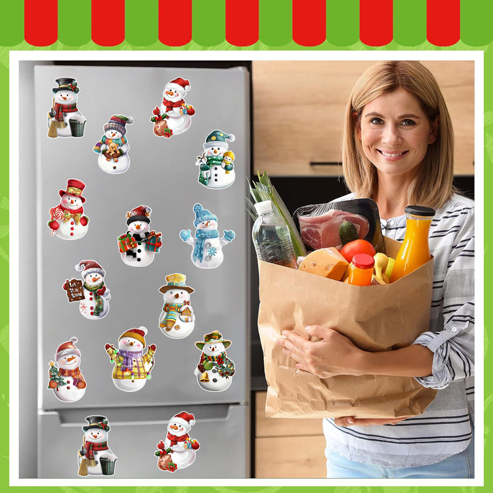 Christmas Cartoon Fridge Magnetic Stickers Snowman Refrigerator Magnets Decorations Car Garage Door Magnets Decor