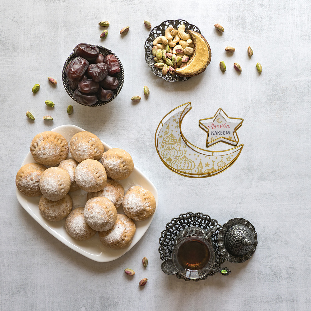 Ramadan Tray Eid Mubarak Moon Star Tray Iftar Party Food Serving Tray Ramadan Metal Platters Table Decor