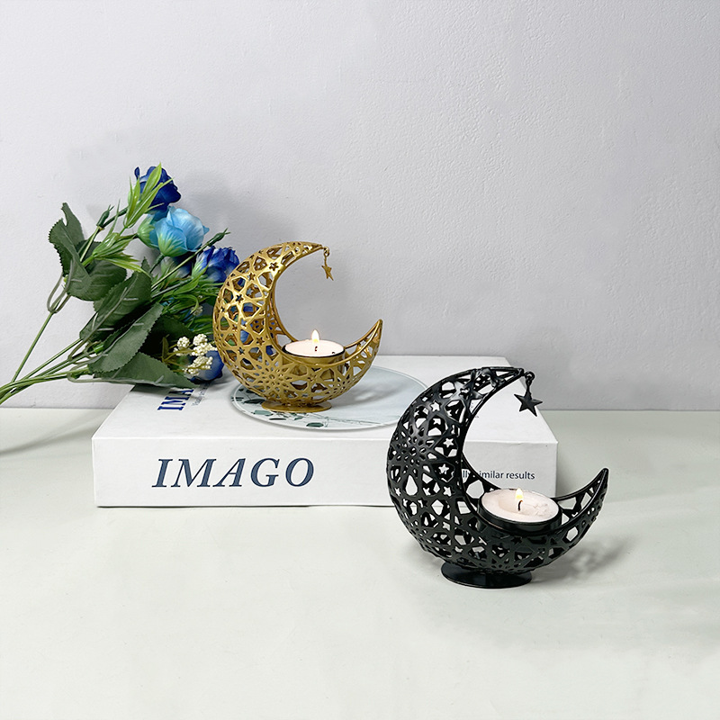 Ramadan Candle Holder Crescent Moon Shaped Candle Stand Dining Table Decorations