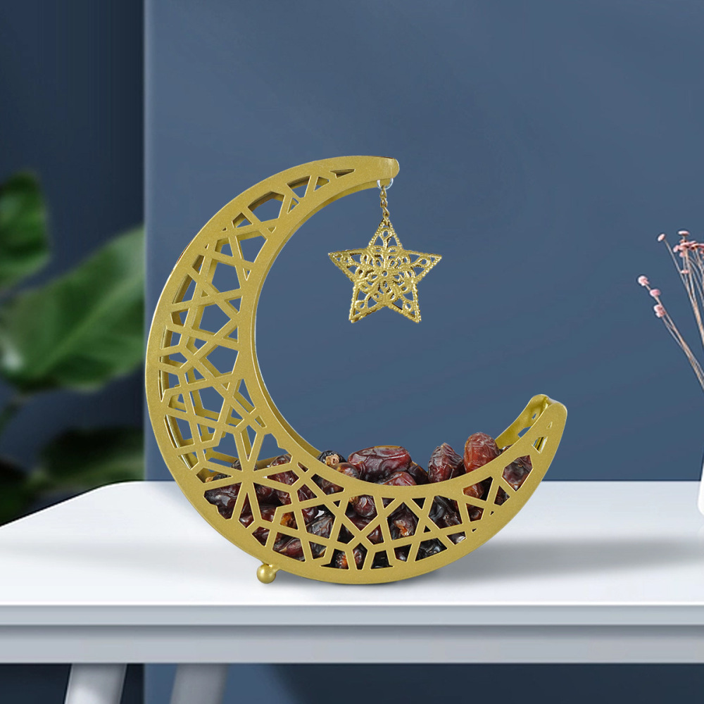 Ramadan Eid Mubarak Dessert Tray Moon Star Metal Plate Tray for Festival Party Dessert Food Fruit Storage Tableware
