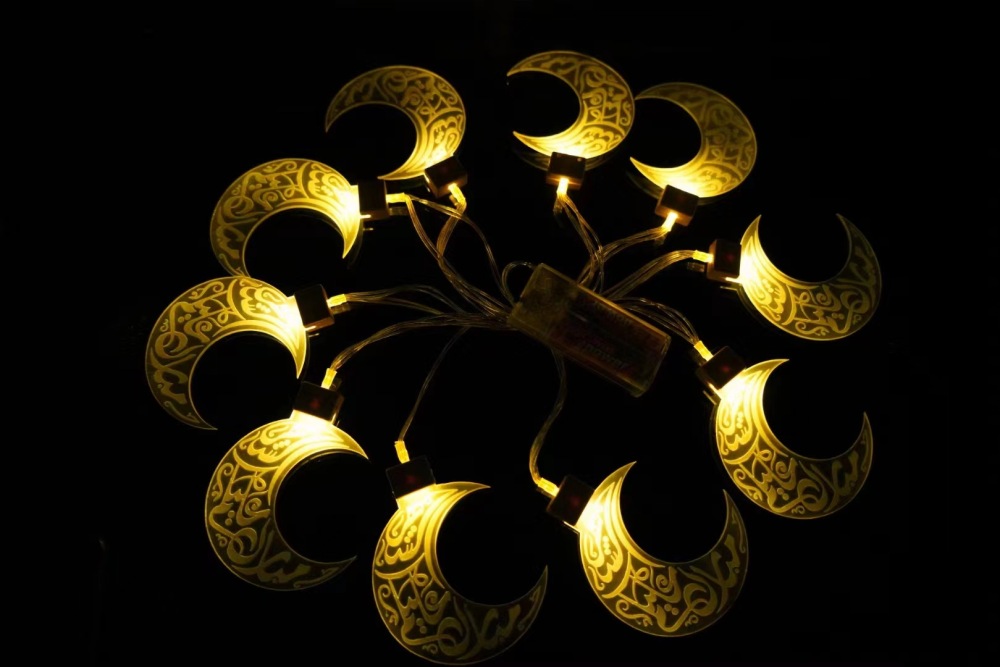 LED Ramadan Mubarak Eid String Light Moon Star Castle Kerosene Lantern Lamp Eid Decor for Muslim Islamic Home Garden Decor Indoor Outdoor Party Supplies