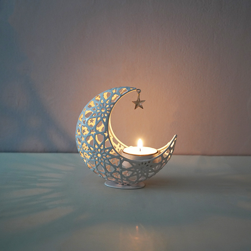 Ramadan Candle Holder Crescent Moon Shaped Candle Stand Dining Table Decorations