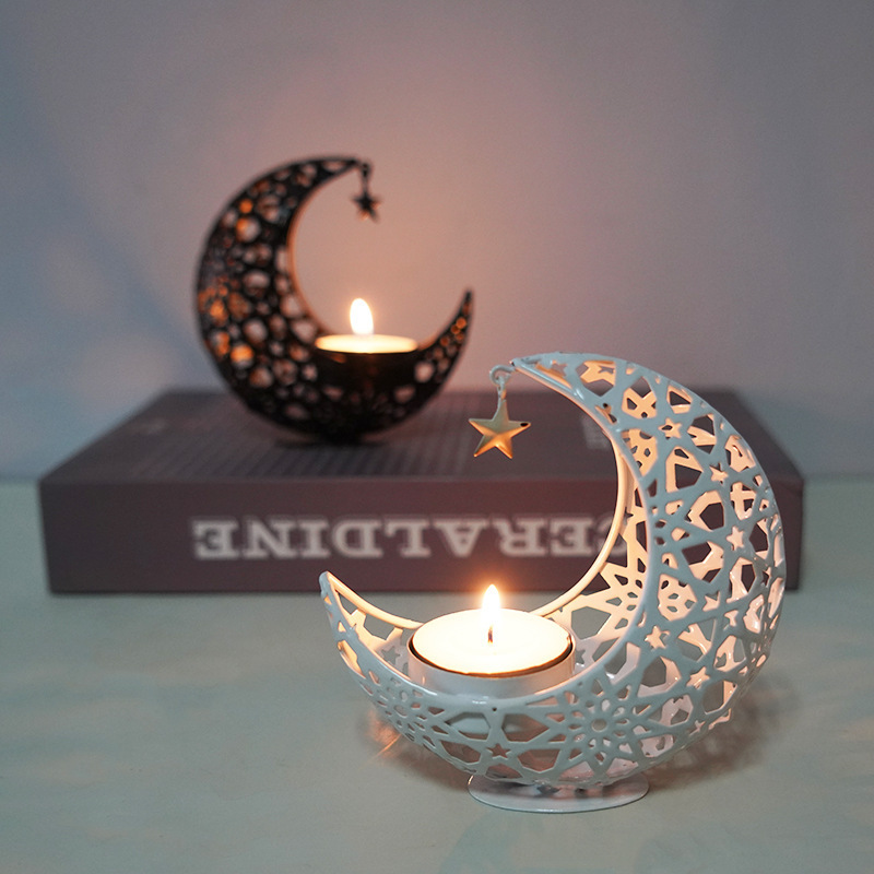 Ramadan Candle Holder Crescent Moon Shaped Candle Stand Dining Table Decorations
