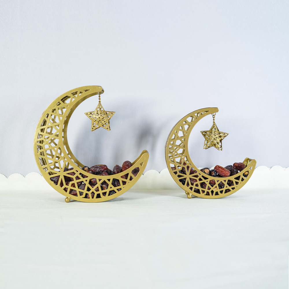 Ramadan Eid Mubarak Dessert Tray Moon Star Metal Plate Tray for Festival Party Dessert Food Fruit Storage Tableware