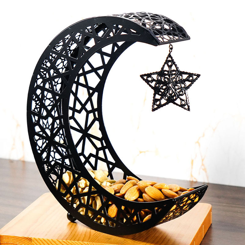 Ramadan Eid Mubarak Dessert Tray Moon Star Metal Plate Tray for Festival Party Dessert Food Fruit Storage Tableware