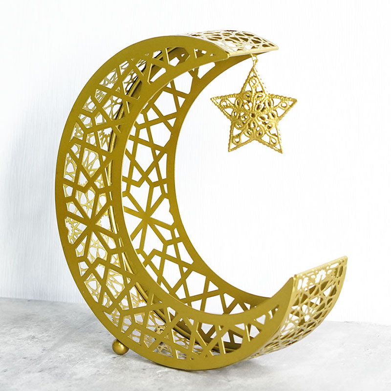 Ramadan Eid Mubarak Dessert Tray Moon Star Metal Plate Tray for Festival Party Dessert Food Fruit Storage Tableware