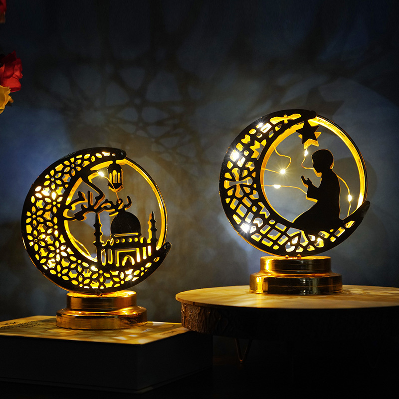 Eid Craft Night Light 3D Moon Star LED Light Decor Mosque Lamp Eid al-Fitr Ornament Gift for Muslim Ramadan Islamic Decor Table