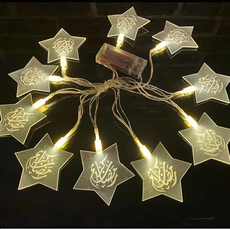 LED Ramadan Mubarak Eid String Light Moon Star Castle Kerosene Lantern Lamp Eid Decor for Muslim Islamic Home Garden Decor Indoor Outdoor Party Supplies