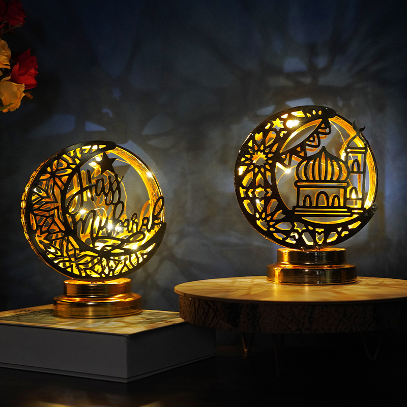 Eid Craft Night Light 3D Moon Star LED Light Decor Mosque Lamp Eid al-Fitr Ornament Gift for Muslim Ramadan Islamic Decor Table