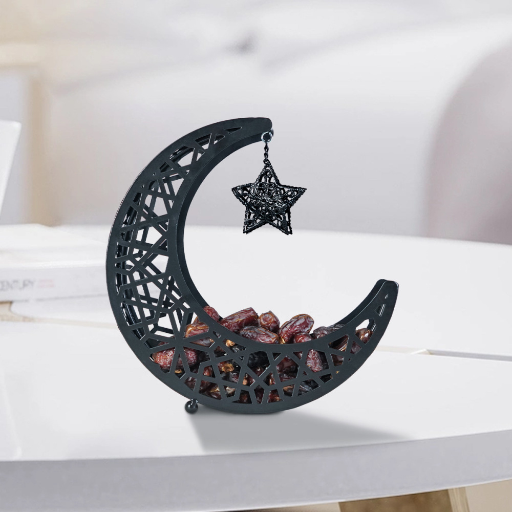 Ramadan Eid Mubarak Dessert Tray Moon Star Metal Plate Tray for Festival Party Dessert Food Fruit Storage Tableware