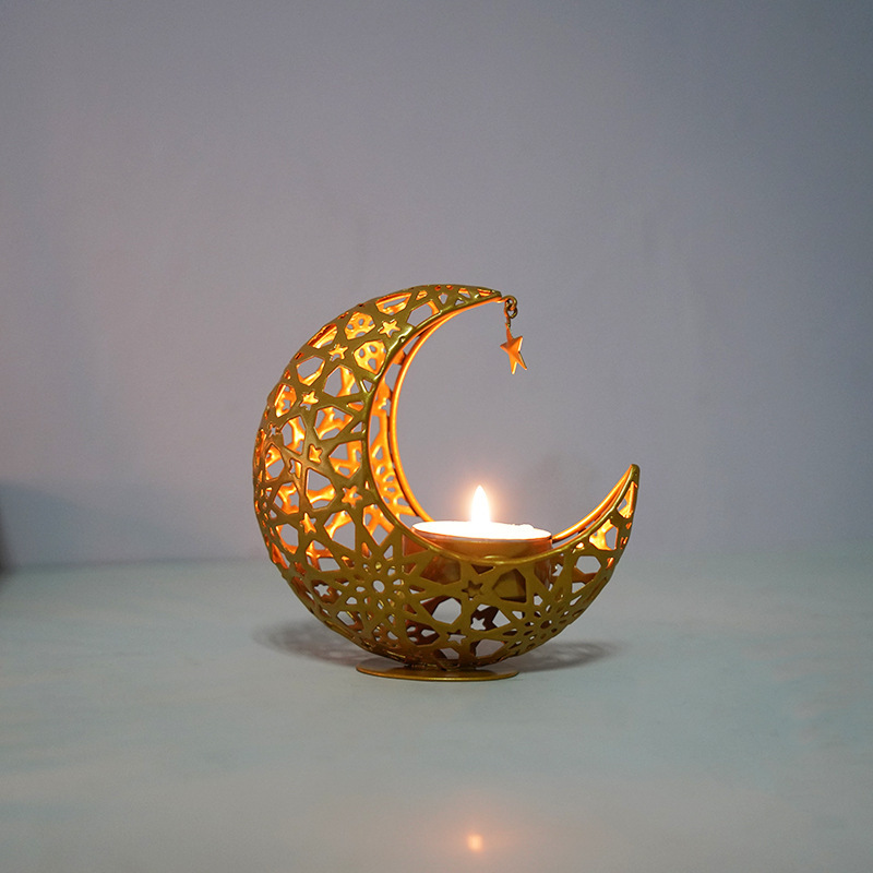Ramadan Candle Holder Crescent Moon Shaped Candle Stand Dining Table Decorations