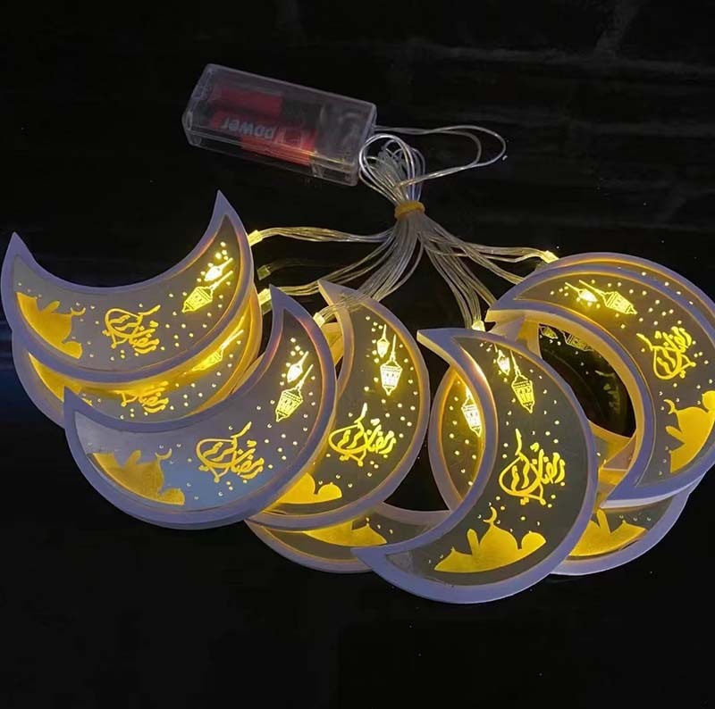 LED Ramadan Mubarak Eid String Light Moon Star Castle Kerosene Lantern Lamp Eid Decor for Muslim Islamic Home Garden Decor Indoor Outdoor Party Supplies