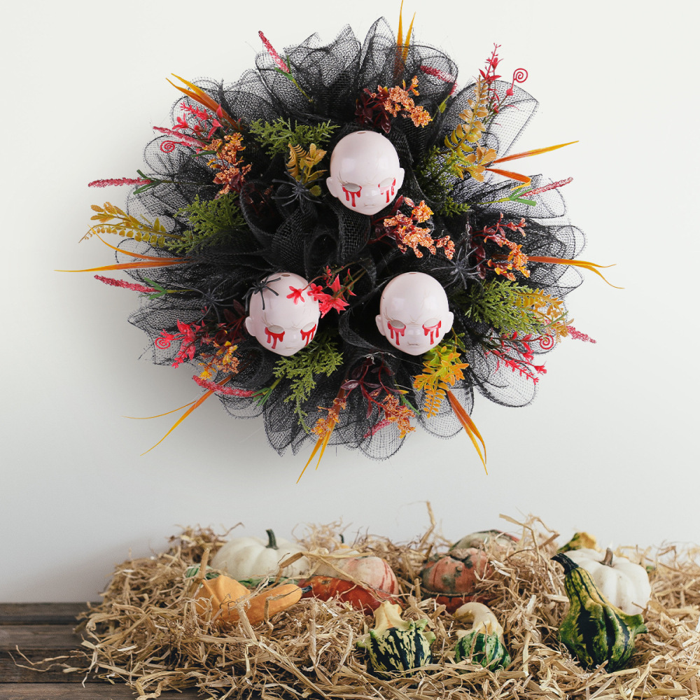 Halloween Skull Wreath for Front Door  Skeleton Heads Ornaments