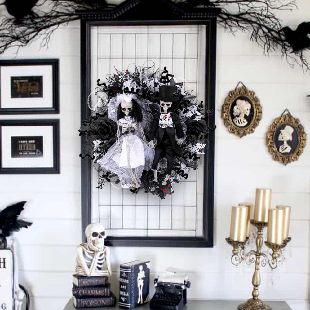 Halloween skeleton bride and groom mesh garland simulation flower ghost rattan ring pendant