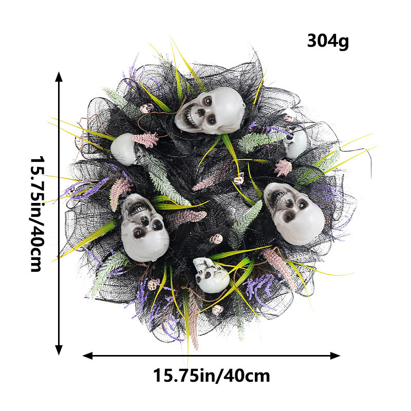 Halloween Black Gauze Skull Wreath