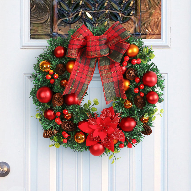 Red bow Christmas ball wreath