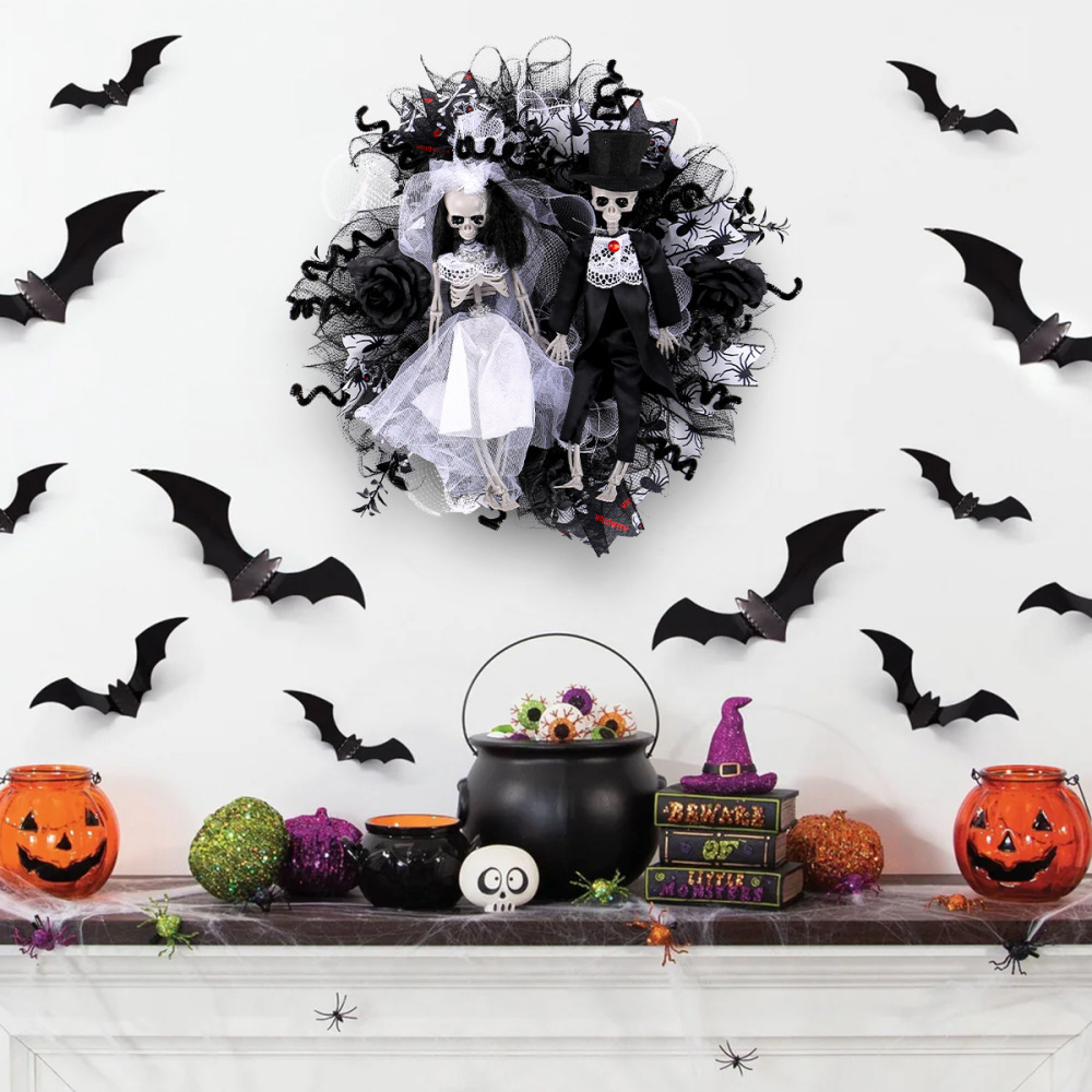 Halloween skeleton bride and groom mesh garland simulation flower ghost rattan ring pendant