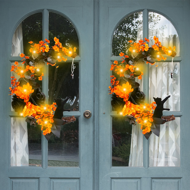 Orange Black Moon Cat Garland Halloween Garland On Doors Hanging Outdoor Decorations