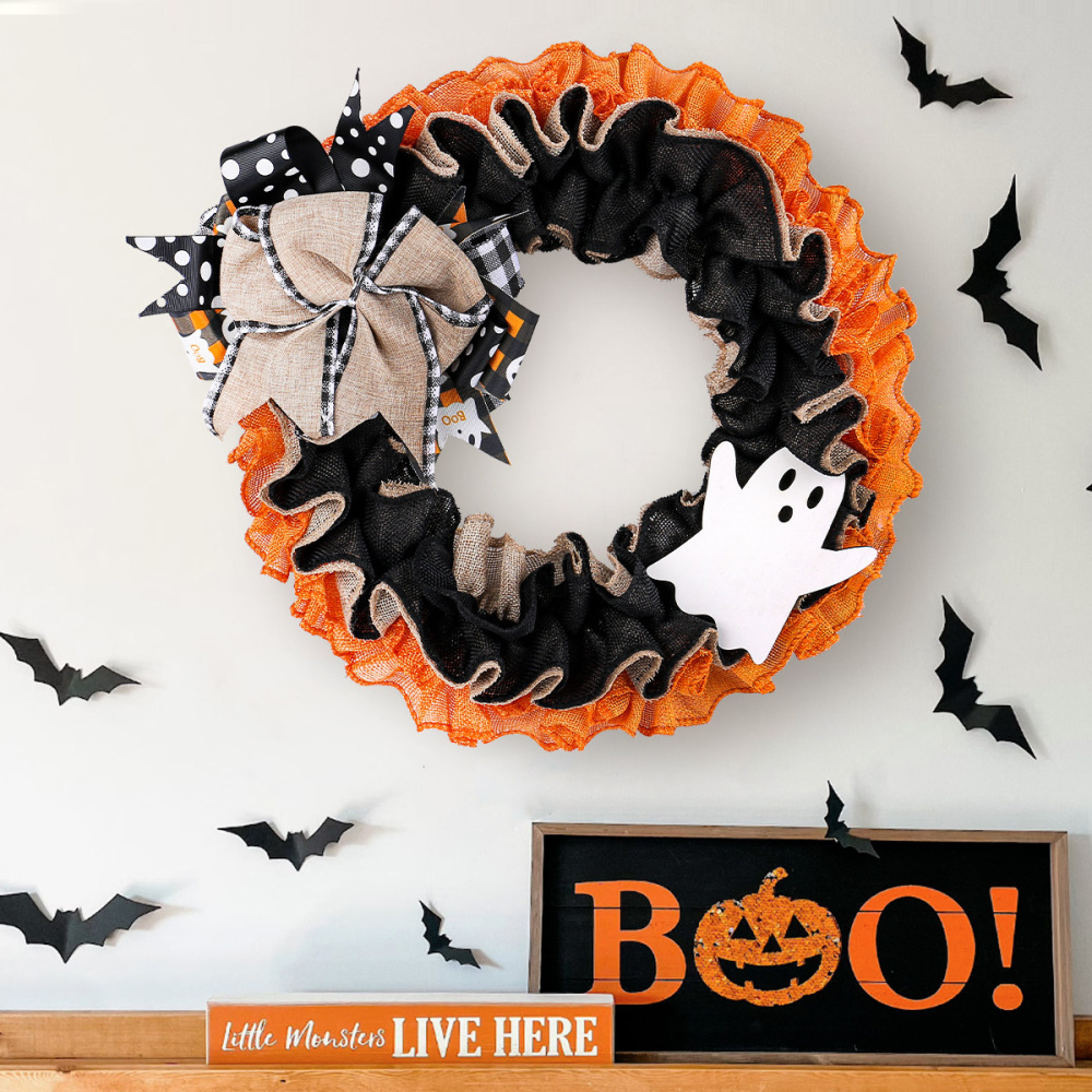 Halloween Ghost Wreath Linen Bow
