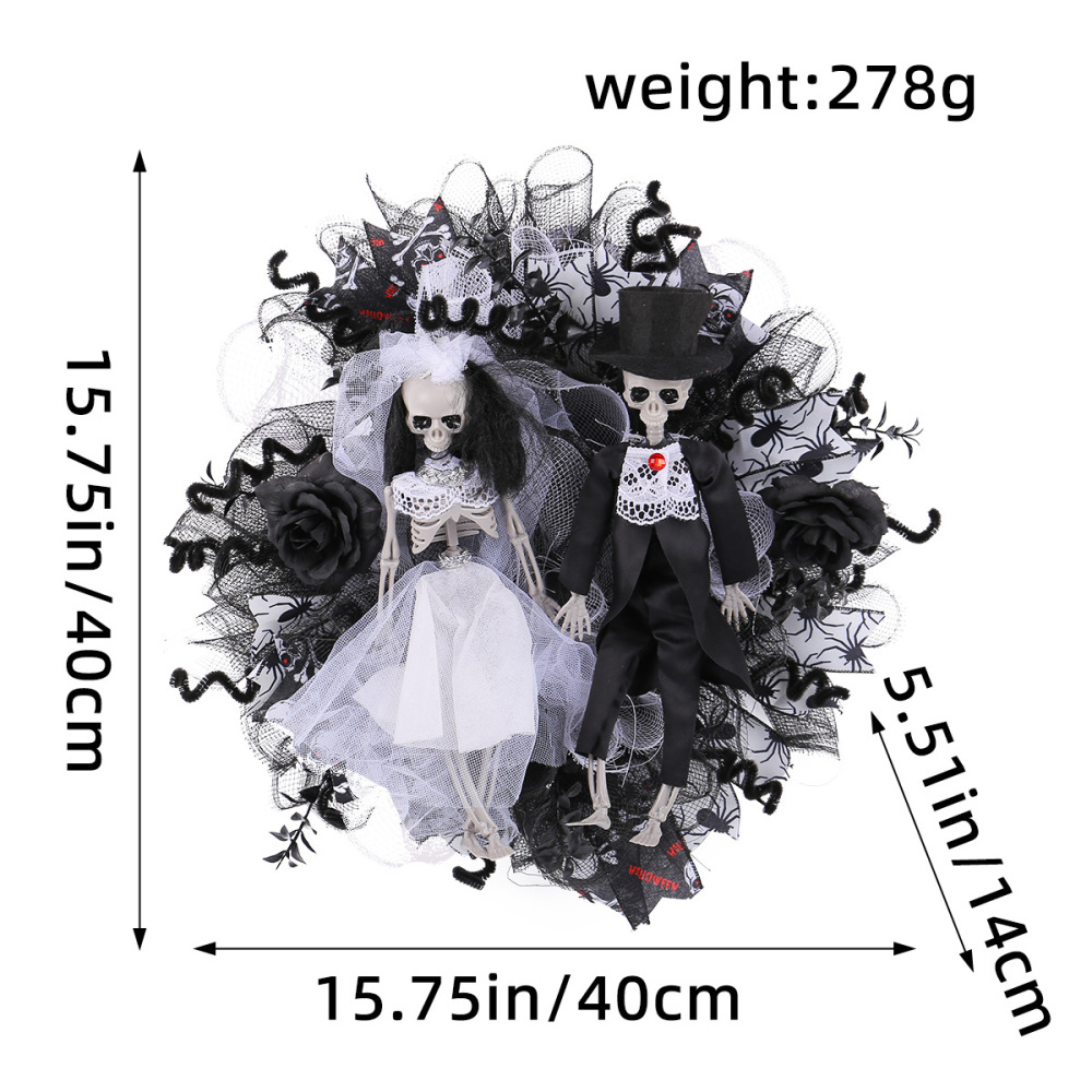 Halloween skeleton bride and groom mesh garland simulation flower ghost rattan ring pendant