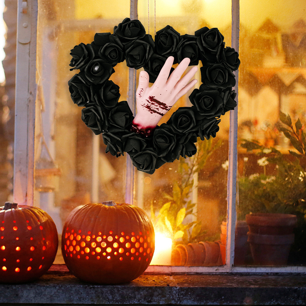 Halloween Bloody Hand Rattan Wreath Horror Party Decoration Door Hanging