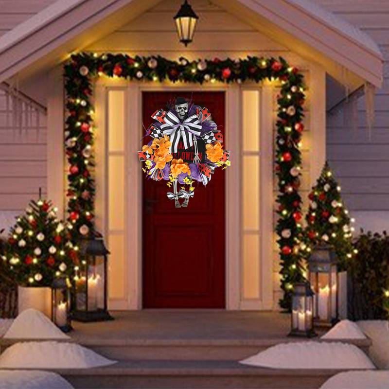 Halloween Skull Door Hanging Holiday Wreaths Horror Party Bar Decorations