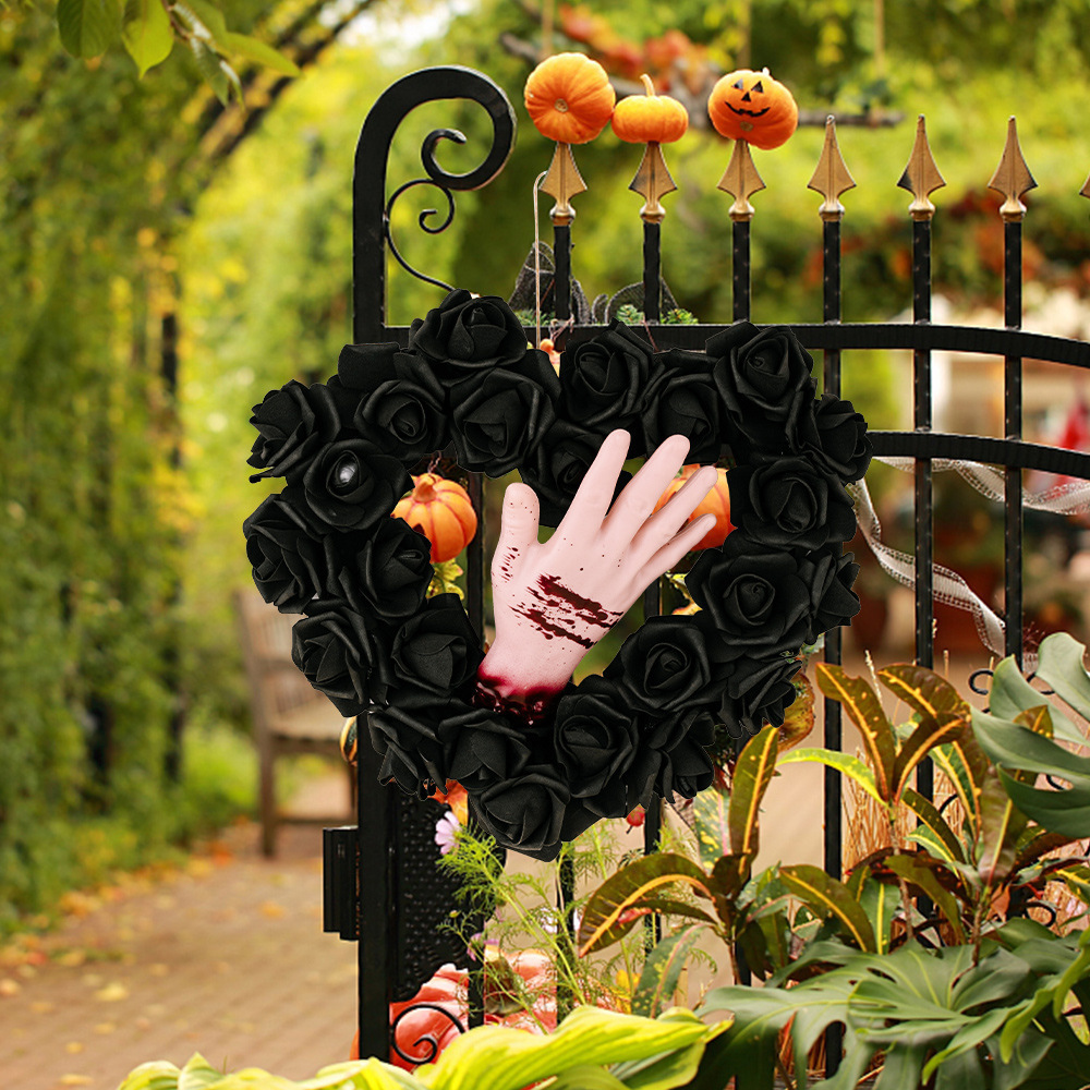 Halloween Bloody Hand Rattan Wreath Horror Party Decoration Door Hanging
