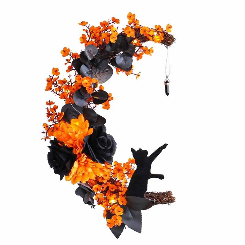 Orange Black Moon Cat Garland Halloween Garland On Doors Hanging Outdoor Decorations