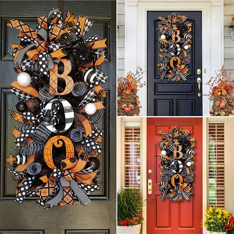 Creepy pumpkin wreath door sign patio decoration pendant