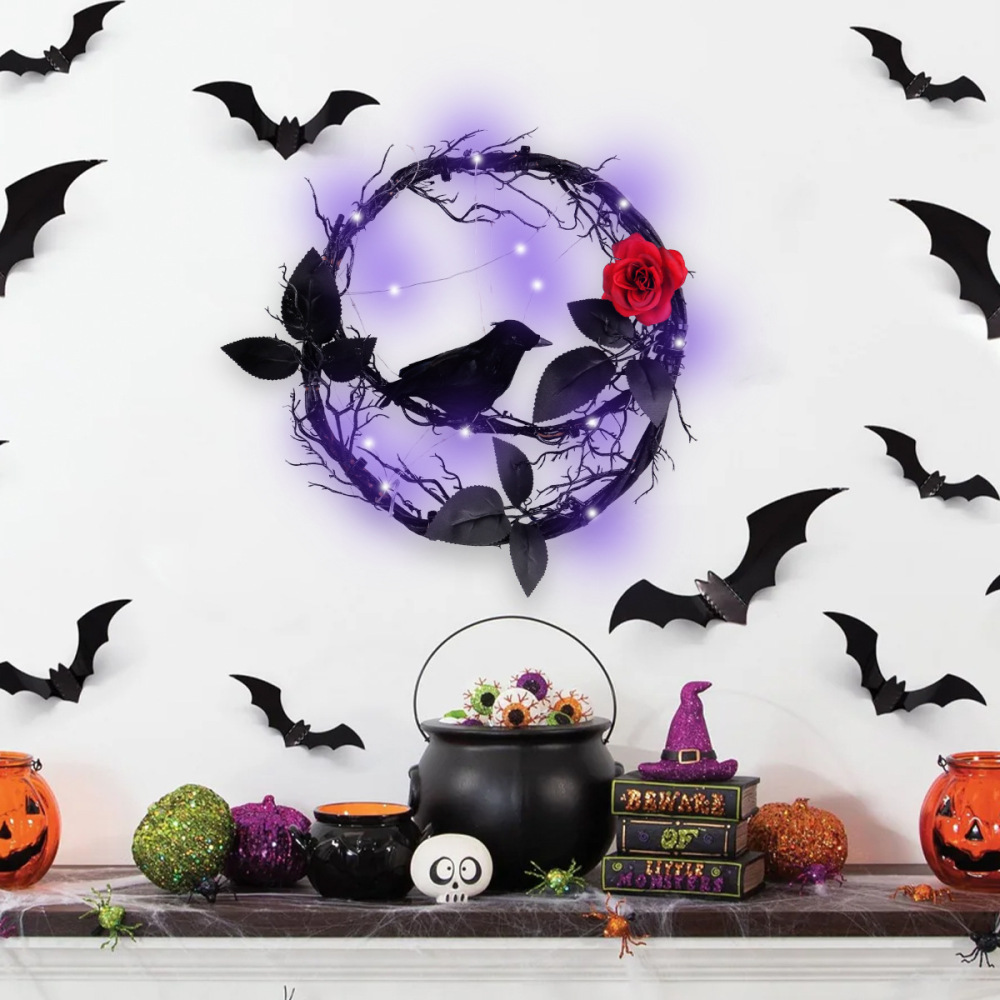 Halloween glow dead branches black crow garland door hanging
