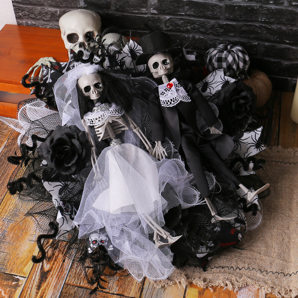 Halloween skeleton bride and groom mesh garland simulation flower ghost rattan ring pendant