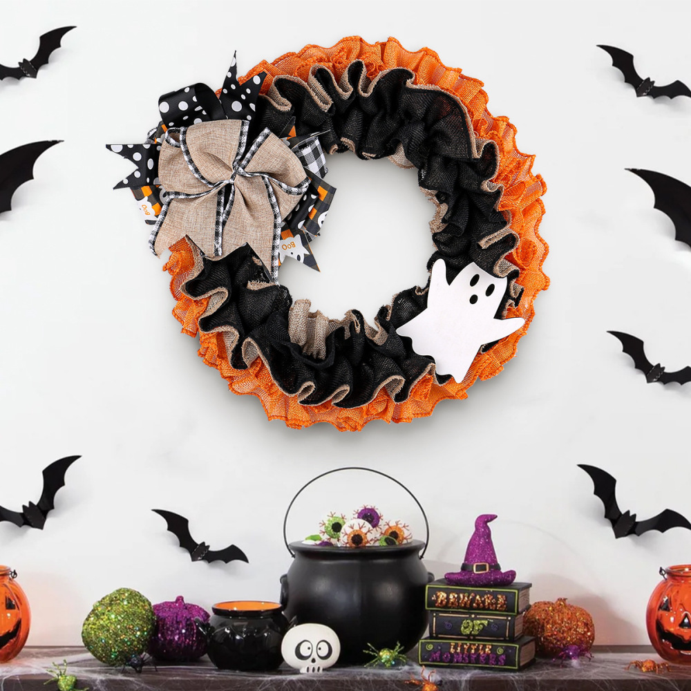 Halloween Ghost Wreath Linen Bow