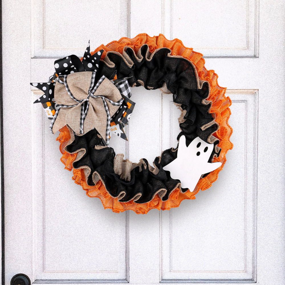 Halloween Ghost Wreath Linen Bow