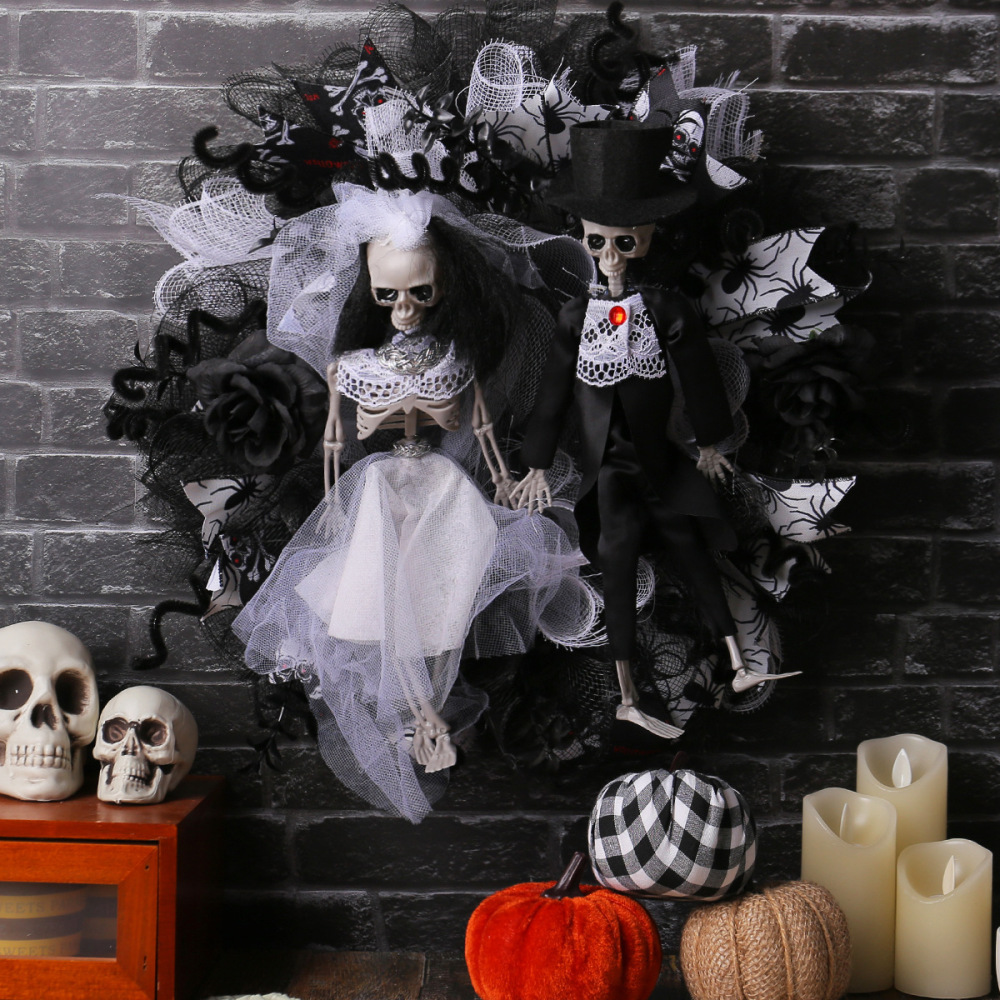 Halloween skeleton bride and groom mesh garland simulation flower ghost rattan ring pendant