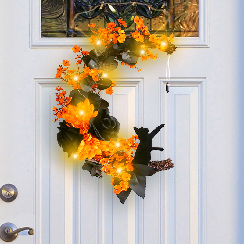 Orange Black Moon Cat Garland Halloween Garland On Doors Hanging Outdoor Decorations