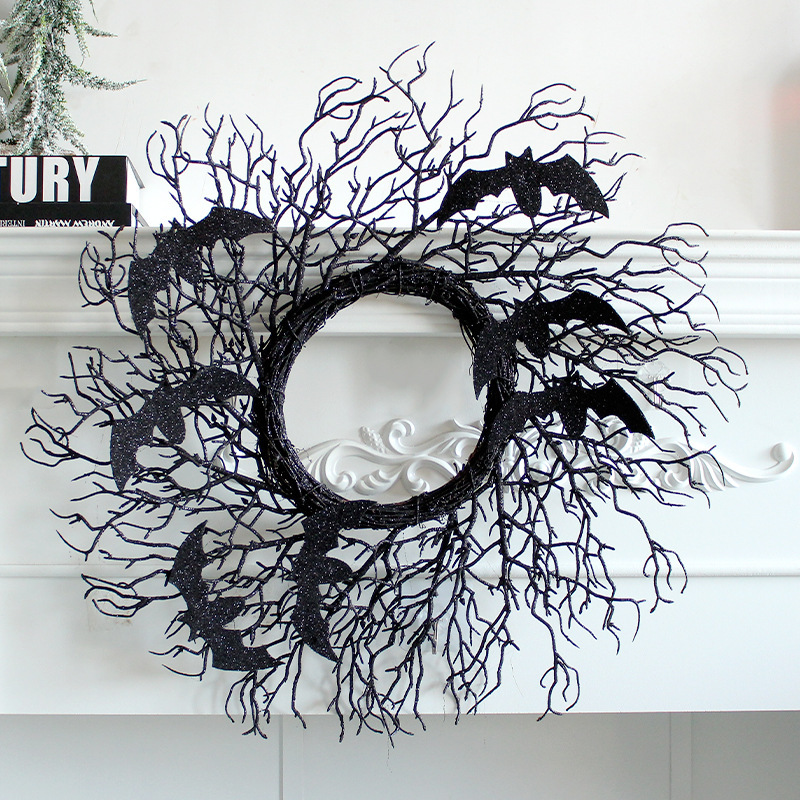 Black Deadwood Bats Decorate Garlands For Halloween