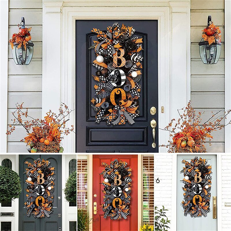 Creepy pumpkin wreath door sign patio decoration pendant