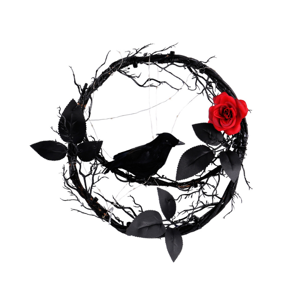 Halloween glow dead branches black crow garland door hanging