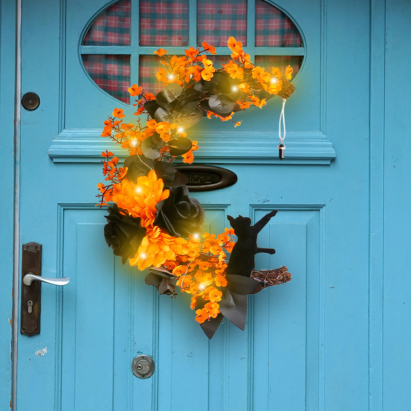 Orange Black Moon Cat Garland Halloween Garland On Doors Hanging Outdoor Decorations