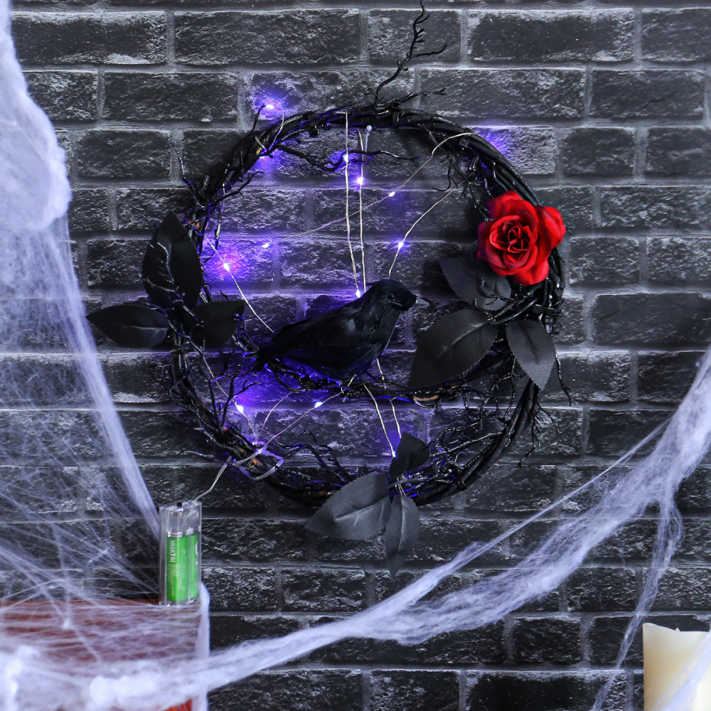 Halloween glow dead branches black crow garland door hanging
