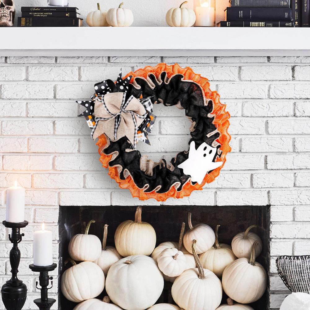Halloween Ghost Wreath Linen Bow
