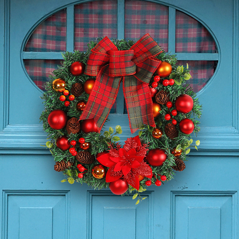 Red bow Christmas ball wreath
