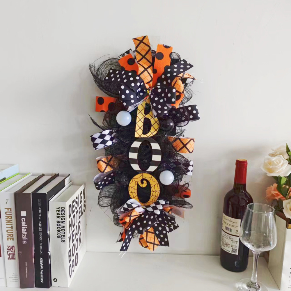 Creepy pumpkin wreath door sign patio decoration pendant