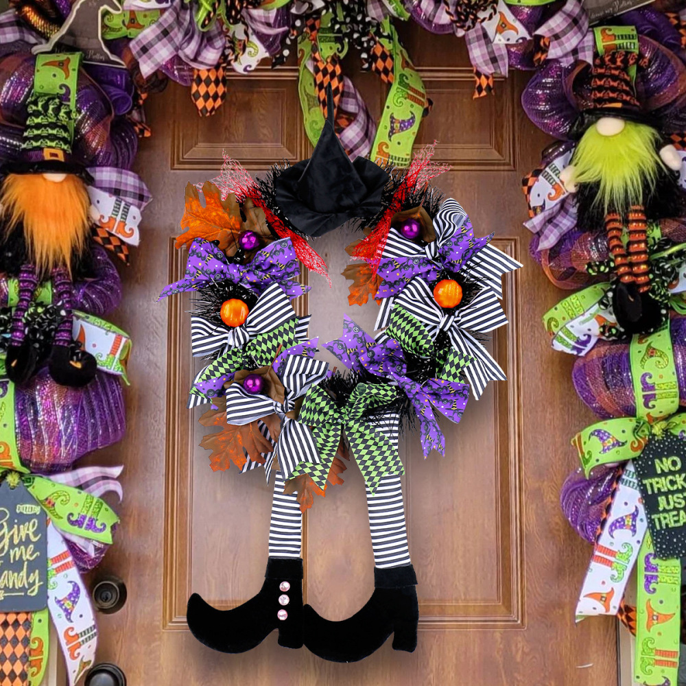 Witch hat long legs pumpkin wreath